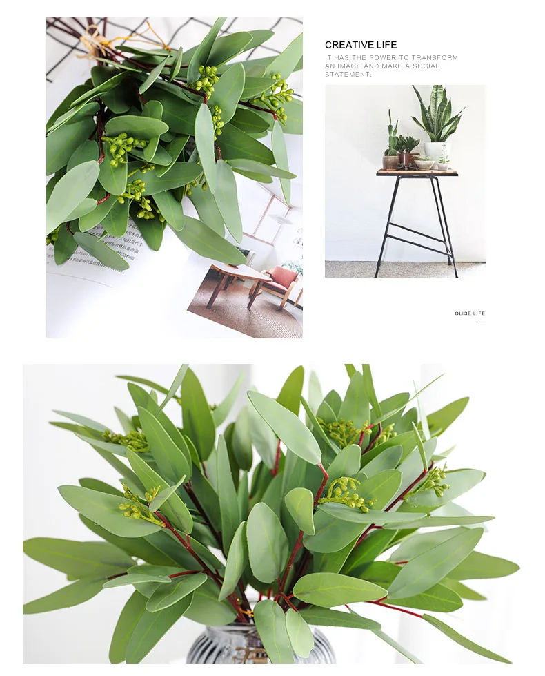 Simulation Nordic Ins Hand Tied Bunch Eucalyptus Leaves Home Decoration High Quality  Artificial Fake Flowers Eucalyptus QW65 (10)