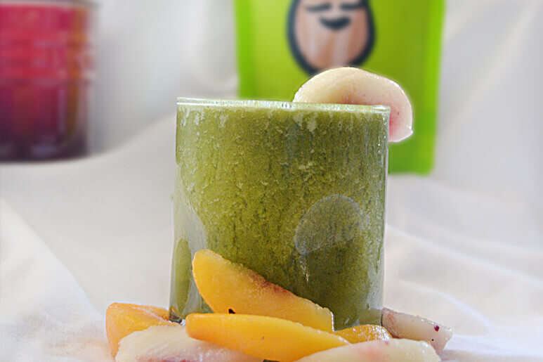 Matcha green tea and peach smoothie.