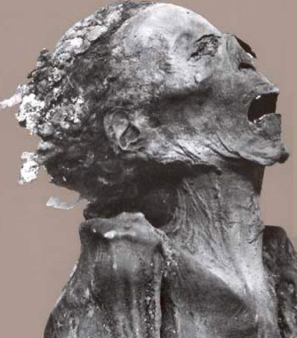 An unknown mummy from   the 1881 cache of mummies found in the Valley of the Kings